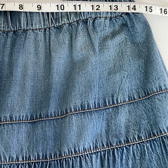 Studio Wear Apparel Tiered Ombré Long Denim Skirt w/Lace Hem Size Small Pull On - Picture 6 of 9